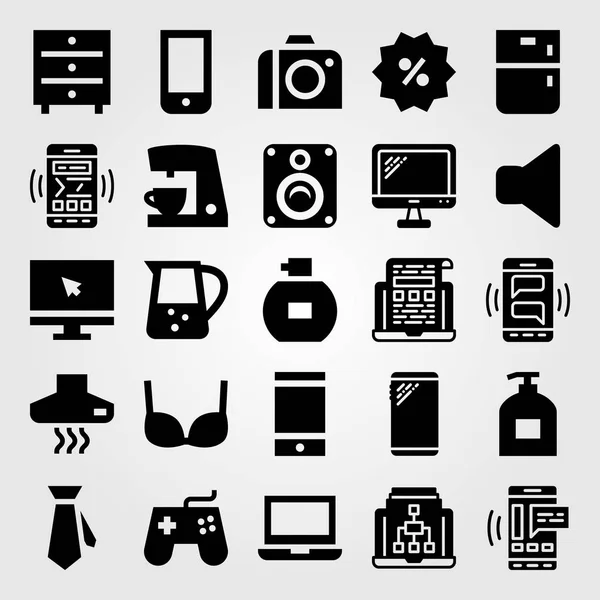 Shopping vector icon set. extractor hood, jar, laptop and photo camera — Stock Vector