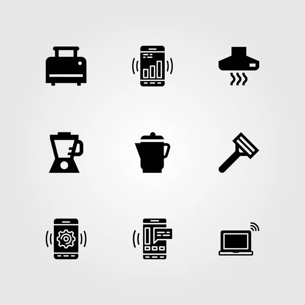 Conjunto de iconos de vector de compras. licuadora, maquinilla de afeitar, tostadora y smartphone — Archivo Imágenes Vectoriales