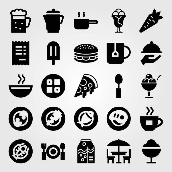 Restoran vektör Icon set. Teras, kahve fincanı, suşi ve havuç
