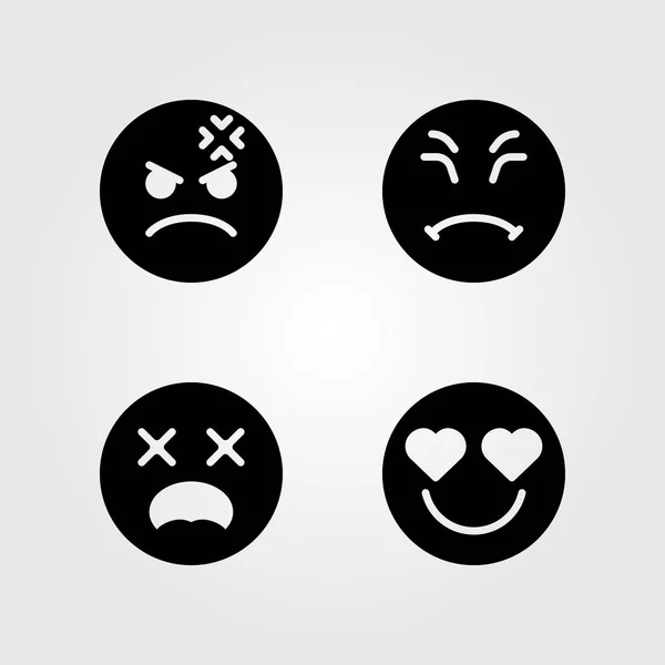 Emoties vector icon set. geschokt, chagrijnig, glimlach en verliefd — Stockvector