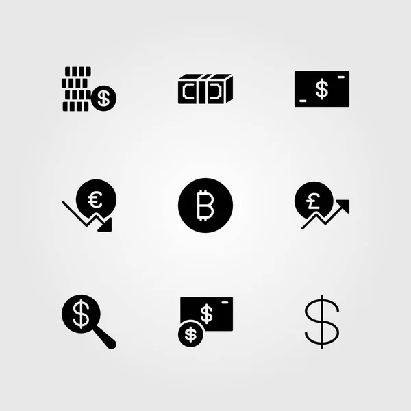 Signo vector icono conjunto. euro, libra esterlina, dólar y dinero — Vector de stock