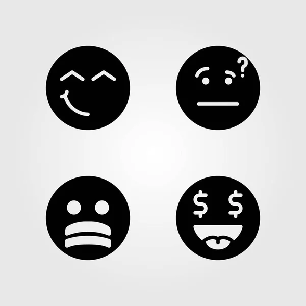 Duygular Icon set vektör. düşünme, para gülümse, gülümse ve stres — Stok Vektör