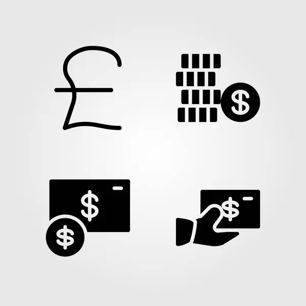 Zestaw ikon pieniądze. Wektor ilustracja Funt szterling, Dolar i monety — Wektor stockowy