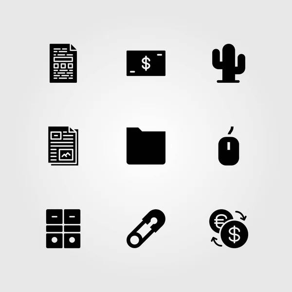 Obchodní vektor sadu ikon. archiv, peníze, kaktus a výměna — Stockový vektor