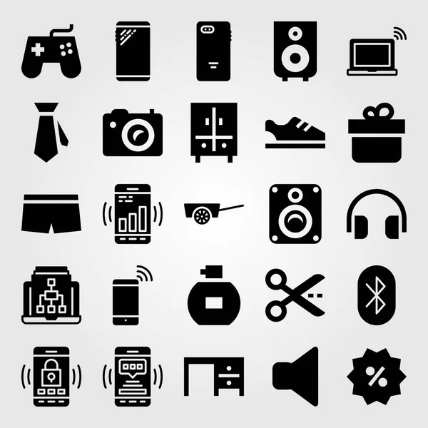 Shopping vector icon set. sneakers, cart, mute and headphones — Stock Vector