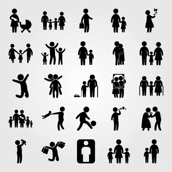 İnsanlar Icon set vektör. Anne, dedem, sarılma ve kızı