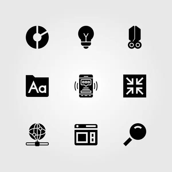 Web tasarım vektör Icon set. Internet, azalma, makas ve web — Stok Vektör