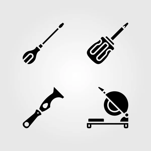 Werkzeuge Icons gesetzt. Vektor Illustration Kappsäge, Schaber und Schraubenzieher — Stockvektor