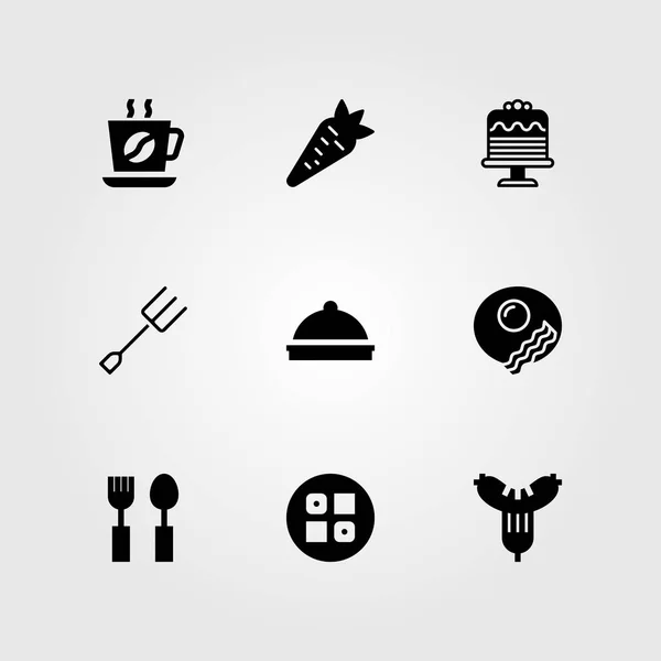 Restaurant-Vektorsymbol gesetzt. Kuchen, Kaffee, Frühstück und Tablett — Stockvektor