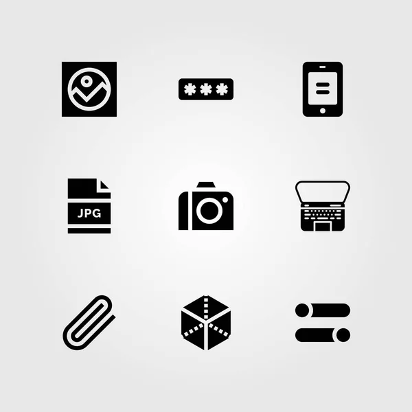 Set di icone vettoriali di Web Design. password, laptop, cubo e maschera — Vettoriale Stock
