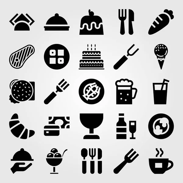 Restaurante conjunto vetor ícone. carne, xícara, cogumelos e bife —  Vetores de Stock