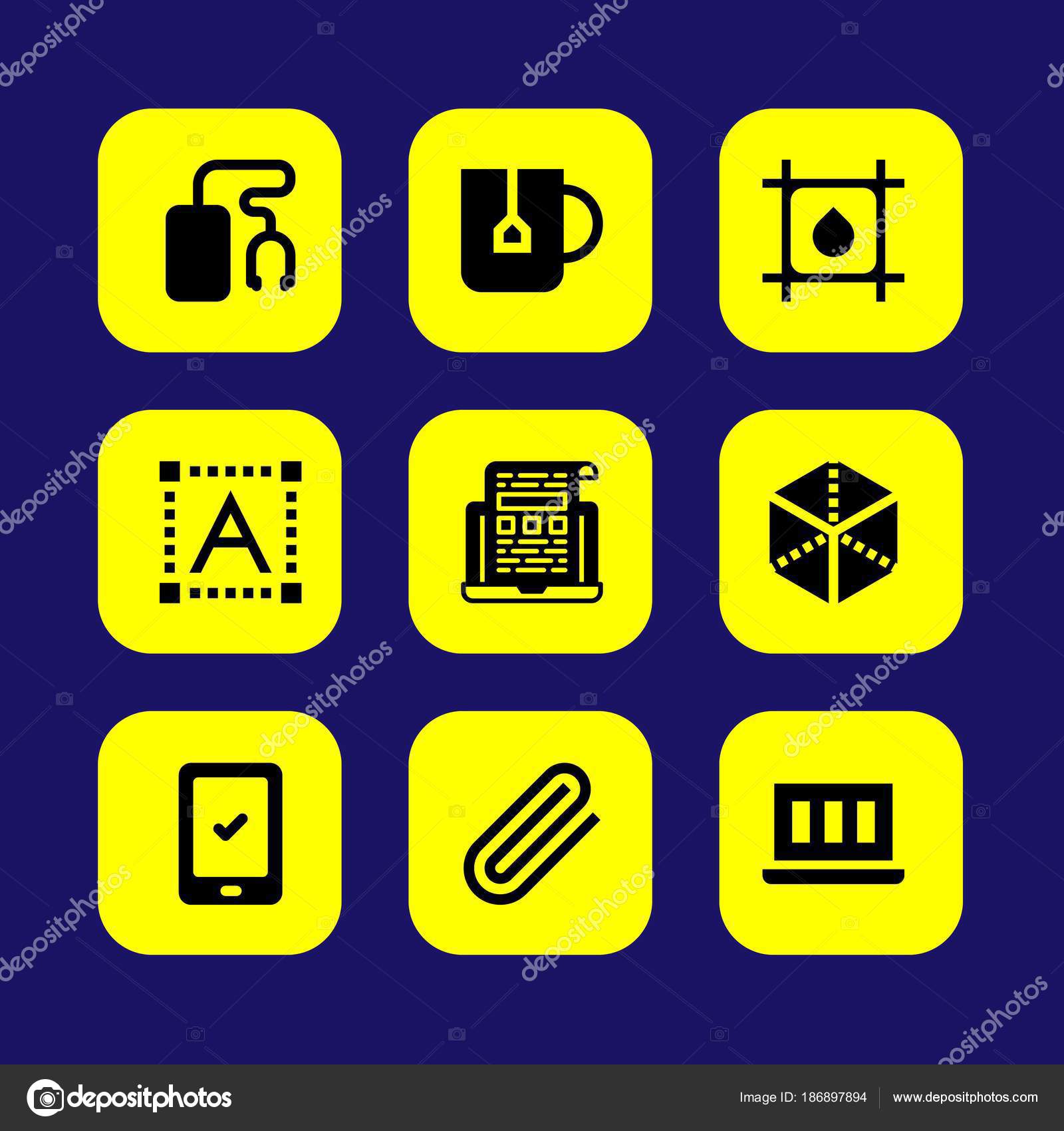 Web Design Vector Icon Set Cube Text Editor Music Player