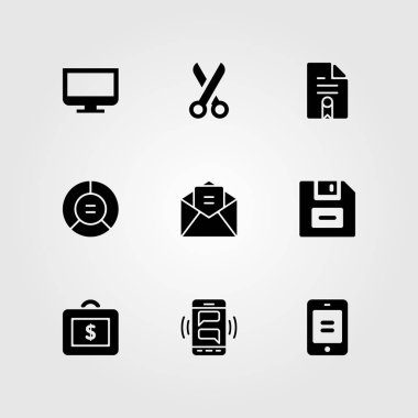 İş vektör Icon set. e-posta, makas, akıllı telefon ve bilgisayar