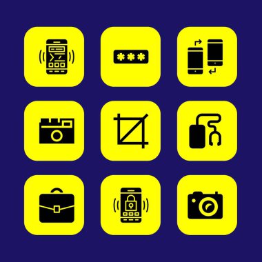 Web tasarım vektör Icon set. parola, kırpma, smartphone ve evrak çantası