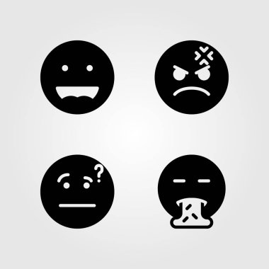 Duygular Icon set vektör. düşünme, gülmek, kızgın ve gülümse