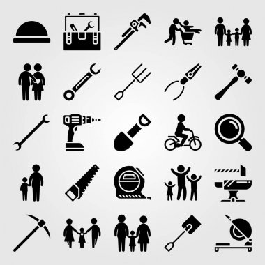 Araçlar simgesi vektör ayarlayın. Çift sevgi, çatal, el testeresi ve baba