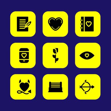 Sevgililer günü vektör Icon set. Sevgililer günü, aşk göz, şeytan kalp ve gül