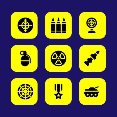 Silah vektör Icon set. Radar, radyasyon, mühimmat ve el bombası