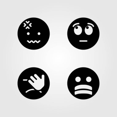 Duygular Icon set vektör. stres, dissapointment, gülümseme ve baş ağrısı