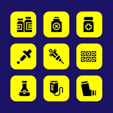Tıp vektör Icon set. zehir, hap, damla sayacı ve şırınga
