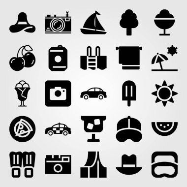 Yaz aylarında vektör Icon set. plaj, palet, güneş ve Yüzme Havuzu