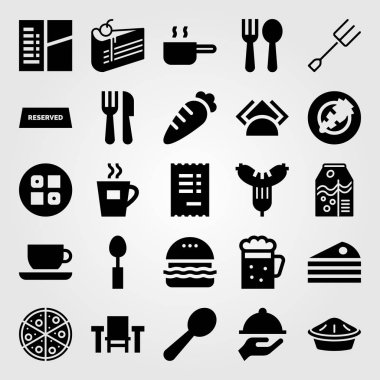 Restoran vektör Icon set. çay, pasta, pan ve çatal