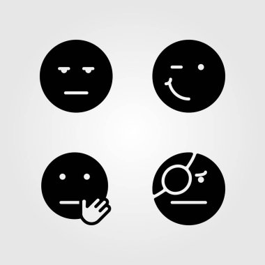 Duygular Icon set vektör. Wink, durdurmak, gülümseme ve bıkkın