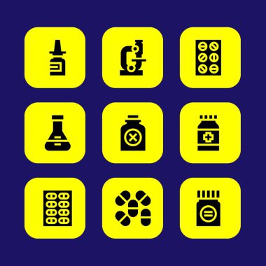 Tıp vektör Icon set. Tıp, şişe, zehir ve tabletler