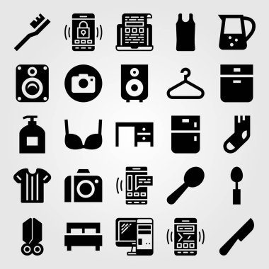 Alışveriş vektör Icon set. Yatak, hoparlör, gömlek ve bıçak