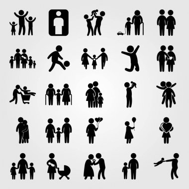 İnsanlar Icon set vektör. insan, büyük bir aile, Bebek ve bebek ile baba