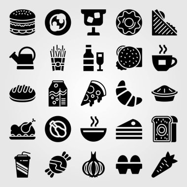 Yiyecek ve içecekler Icon set vektör. suyu, tavuk budu, etli börek ve yumurta