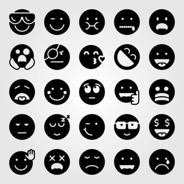 Duygular Icon set vektör. gizli, gülmek, utangaç ve korkmuş