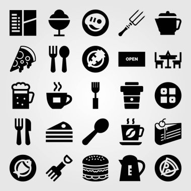 Restoran vektör Icon set. biftek, balık, bira ve pasta