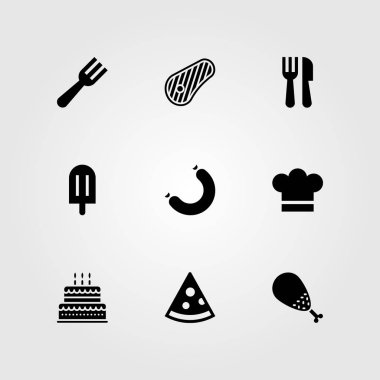 Restoran vektör Icon set. pasta, çatal bıçak takımı, tavuk budu ve çatal