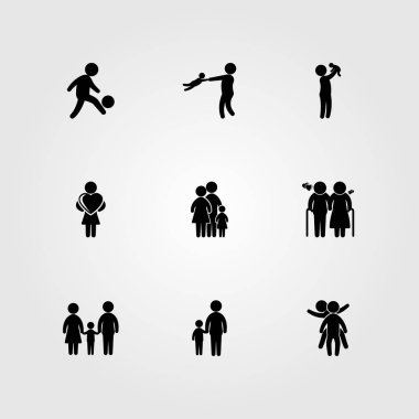 İnsanlar simge vektör ayarlayın. çocuk, Bebek, adam ve babası ile baba