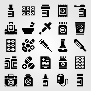 Tıp vektör Icon set. pipet, ilaç, zehir ve ilk yardım kiti