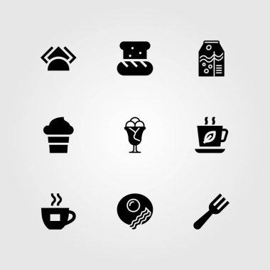 Restoran vektör Icon set. Kahvaltı, çay bardağı, çatal ve portakal suyu