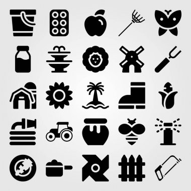 Bahçe vektör Icon set. Tatlım, serpin, Komisyon ve kova