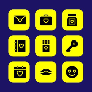 Sevgililer günü vektör Icon set. tr posta, aşk anahtar, love tarihi ve aşk gündem