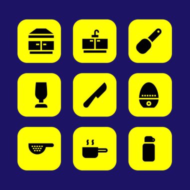 Mutfak vektör Icon set. süzgeç, cam, dokunun ve zamanlayıcı