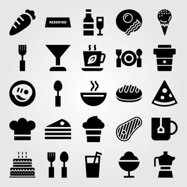 Restoran vektör Icon set. pasta, çatal, pizza ve su ısıtıcısı