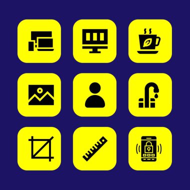 Web tasarım vektör Icon set. Avatar, cihazlar, dokunun ve çay Kupası