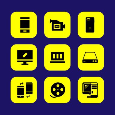 Teknoloji vektör Icon set. PC, video kamera, yönlendirici ve monitör