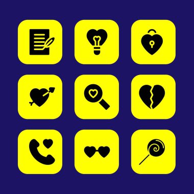 Sevgililer günü vektör Icon set. aşk asma kilit, çağrı sevgi, Sevgililer günü ve arama aşk