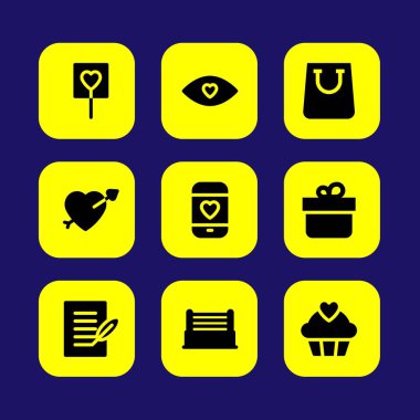 Sevgililer günü vektör Icon set. cupcake kalp, aşk göz, lolipop ve sevgi ile