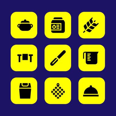 Mutfak vektör Icon set. akşam yemeği, soyma, konserve ve buğday