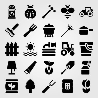 Bahçe vektör Icon set. kova, püskürtme, deniz ve lamba