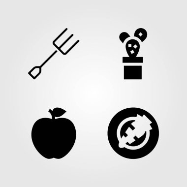 Bahçe Icons set. Vektör çizim kaktüs, havuç, çatal ve elma