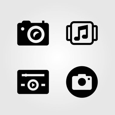 Multimedya simgeler kümesi. Vektör illüstrasyon müzik oyuncu ve fotoğraf kamera