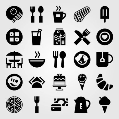 Restoran vektör Icon set. biftek, et, Teras ve Kahvaltı